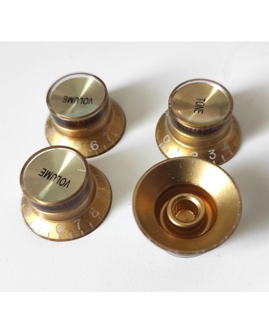 Set Gibson SG Style Knöpfe aus Plexiglas Gold metrisch, Gold Reflector, 2 Tone + 2 Volume