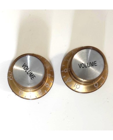 2 metrische Volume-Knöpfe aus Plexi, nicht gerändelt, Gold, Silver Reflector Stil Gibson SG