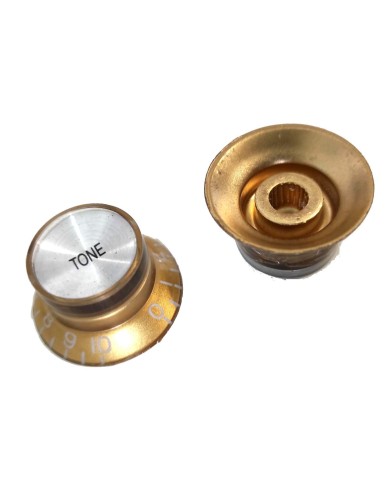 2 metrische Tone-Reglerknöpfe aus Plexiglas, nicht graviert, Gold, Silber-Reflektor, im Gibson SG Stil