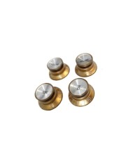 Set Gibson SG Style Knöpfe aus Gold-Plexi, metrisch, nicht gerändelt, Silver Reflector, 2 Tone + 2 Volume