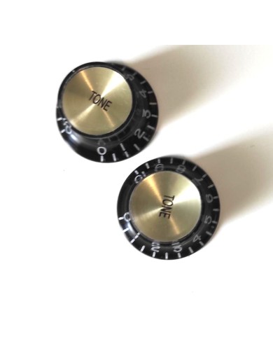 2 metrische Tone-Reglerknöpfe aus schwarzem Plexi, Gold Reflector, Gibson SG Style, nicht gerändelt