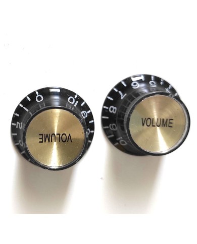2 metrische Volume-Reglerknöpfe aus schwarzem Plexi, Gold Reflector, Gibson SG Style, ohne Rändelung