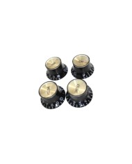 4 Gibson SG style Black, Gold reflector 2 Tone +2 Volume Knobs with Gold Reflector Cap not engraved