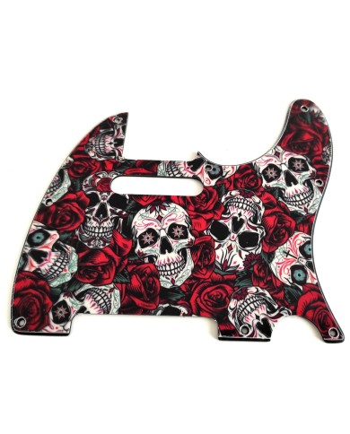 Schlagbrett Dia De Muertos Calavera Skull & Rose für Telecaster USA, 8 Schrauben