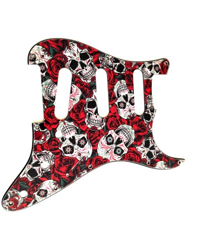 Schlagbrett Dia Calavera Skull & Rose Grafik für Fender Stratocaster, 11 Löcher, 1964-heute