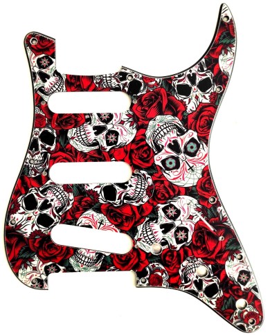 Schlagbrett Dia Calavera Skull & Rose Grafik für Fender Stratocaster, 11 Löcher, 1964-heute