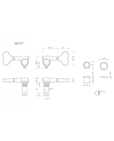 1 verchromte Gotoh GB7 Compact Bassmechanik, linke Seite