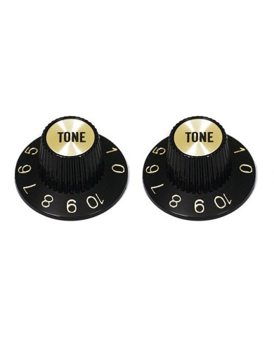 2 schwarze Hexenhut-Tone-Knöpfe mit gold reflector für US-Potis