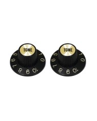 2 schwarze Hexenhut-Tone-Knöpfe mit gold reflector für US-Potis