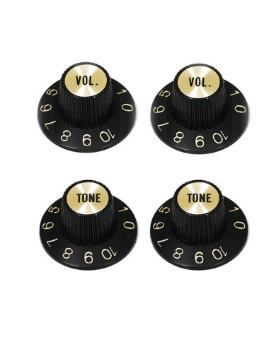 4 schwarze Tone- + Volume-Knöpfe, Witch Hat, Gold Reflector, für US-Potis