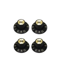 4 schwarze Tone- + Volume-Knöpfe, Witch Hat, Gold Reflector, für US-Potis