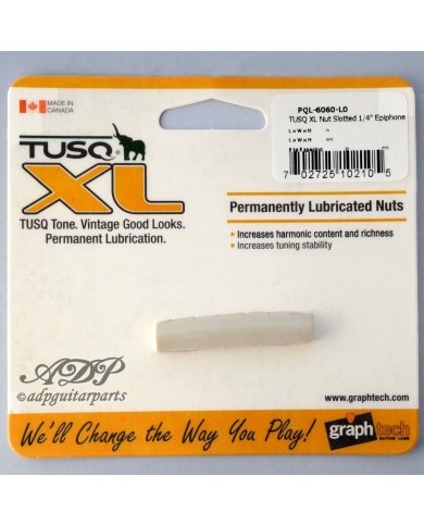 Graph Tech Tusq XL PQL-6060-L0 Sattel für linkshändige Epiphone, gekerbter Sattel, 43.8mm