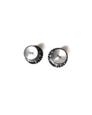 2 Black inchSize Gibson Style TopHat Tone Knobs, Silver Reflector Cap