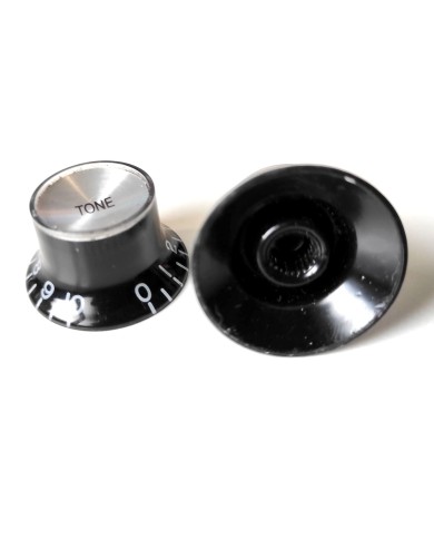 2 schwarze Zollgröße Schwarz Gibson Style TopHat-Knöpfe, Ton, silberne Reflector-Kappe