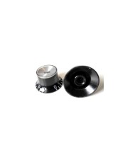 2 Boutons Noir inchSize Black Gibson Styl TopHat Knobs Tone Silver Reflector Cap