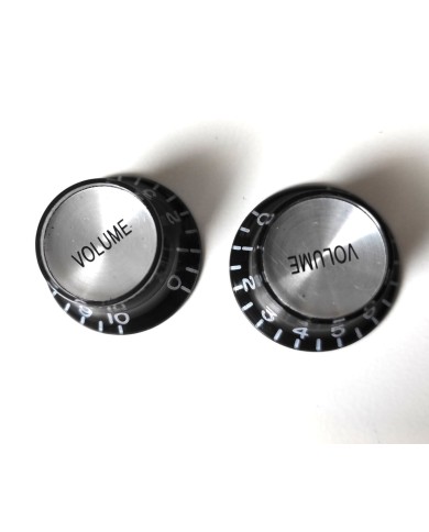 2 schwarze inchSize Black Gibson Style TopHat Knöpfe Vol Silver Reflector Cap