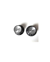 2 Black inchSize Gibson Style TopHat Volume Knobs Silver Reflector Cap