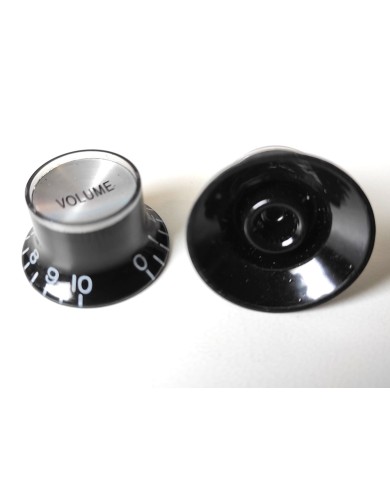 2 schwarze inchSize Black Gibson Style TopHat Knöpfe Vol Silver Reflector Cap