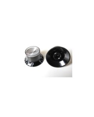 2 Black inchSize Gibson Style TopHat Volume Knobs Silver Reflector Cap