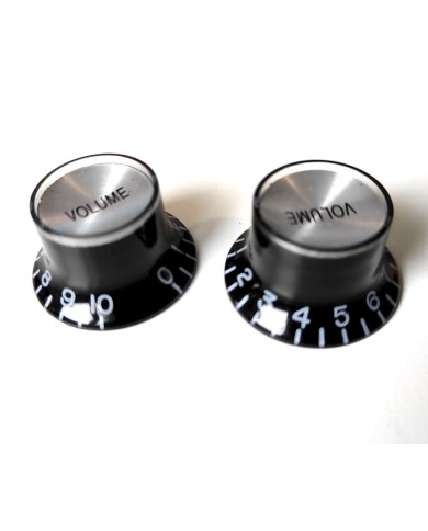 2 schwarze inchSize Black Gibson Style TopHat Knöpfe Vol Silver Reflector Cap