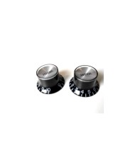 2 schwarze inchSize Black Gibson Style TopHat Knöpfe Vol Silver Reflector Cap