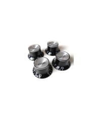 4x Schwarze Knöpfe inchSize 24 Zähne Gibson SG TopHat Stil V+T Silber Reflector
