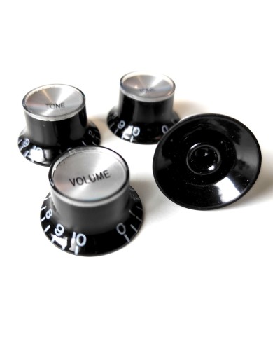4x Schwarze Knöpfe inchSize 24 Zähne Gibson SG TopHat Stil V+T Silber Reflector