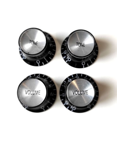 4x Schwarze Knöpfe inchSize 24 Zähne Gibson SG TopHat Stil V+T Silber Reflector