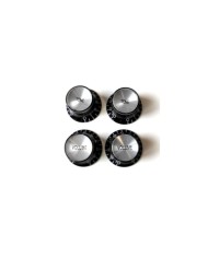 4 Black Knobs Style Gibson SG TopHat V+T Silver Reflector inchSize 24 splines/teeth