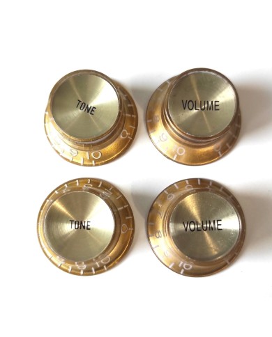 4 goldene inchSize Gibson-Style TopHat-Knöpfe V+T mit goldenen Reflectorkappen