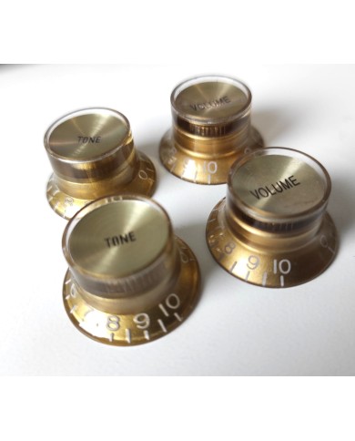 4 goldene inchSize Gibson-Style TopHat-Knöpfe V+T mit goldenen Reflectorkappen