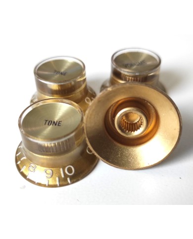 4 goldene inchSize Gibson-Style TopHat-Knöpfe V+T mit goldenen Reflectorkappen