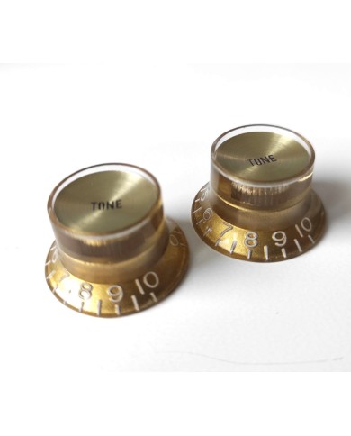 2 goldfarbene Knöpfe, 24 Riffelungen, Gibson Style Gold Reflector