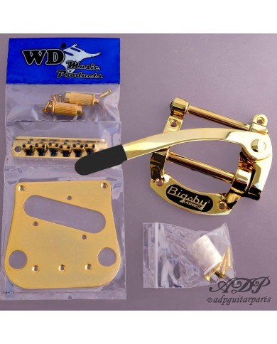Bigsby B50 Licensed + WD Conversion Kit: Steg mit 6 Saitenreitern + Tonabnehmerplatte Gold
