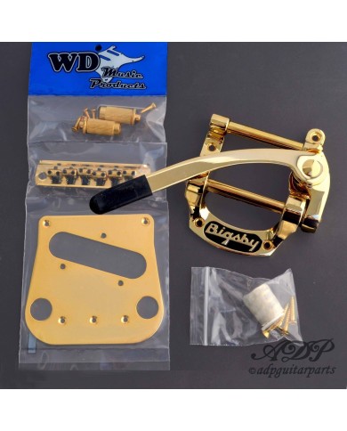 Bigsby B5 + WD Conversion Kit: Steg mit 6 Gewindereitern + Pickup-Platte Gold