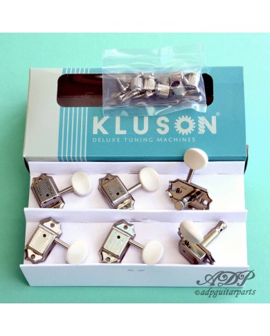 Vintage Kluson Deluxe Mechaniken Nickel 3+3, weiße Flügel, Gibson Junior M33JP