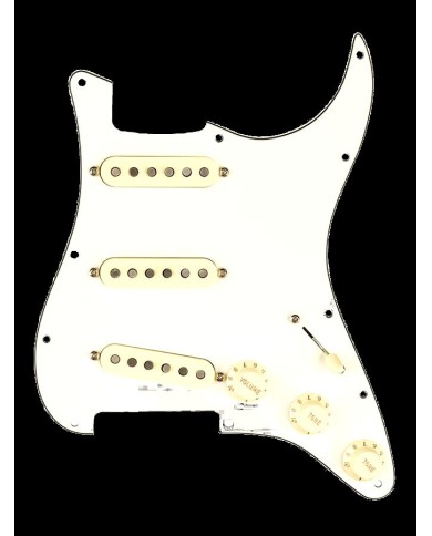 Vorgekabeltes weißes Fender Schlagbrett SSS 11H für Strat, VINTAGE NOISELESS Pickups
