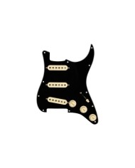 Schwarzes vorverkabeltes Fender Pickguard SSS 11H für Strat, VINTAGE NOISELESS Pickups