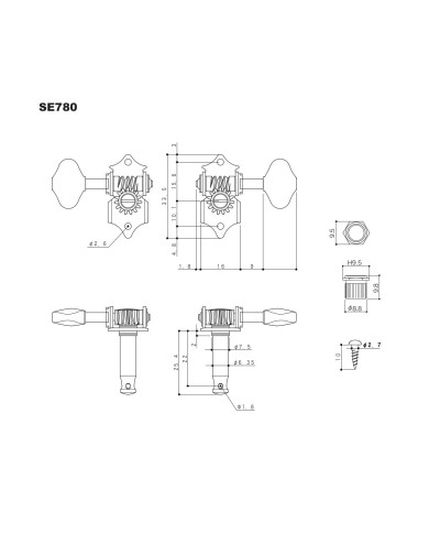 Gotoh Mechaniken Nickel SE780-06M Butterbean-Flügel 3+3, 1:15