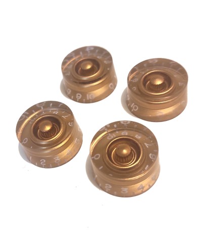 4 Speed Knobs aus Plexi, goldener Untergrund, metrisch 18 Zähne/Verzahnung, LP SG Style, asiatisch