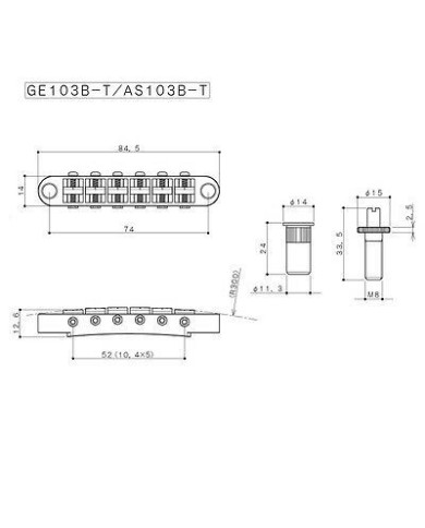 Saitenhalter + Brücke Gotoh GE101Z StopTail +GE103B Tunomatic Bridge Schwarz