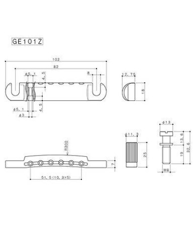 Saitenhalter + Brücke Gotoh GE101Z StopTail +GE103B Tunomatic Bridge Schwarz