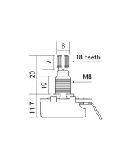 Potentiometer 24 Splines (US) Alpha 250 kOhm Audio (log), geschlitzte Achse 6mm, metrisches Gewinde 8 mm