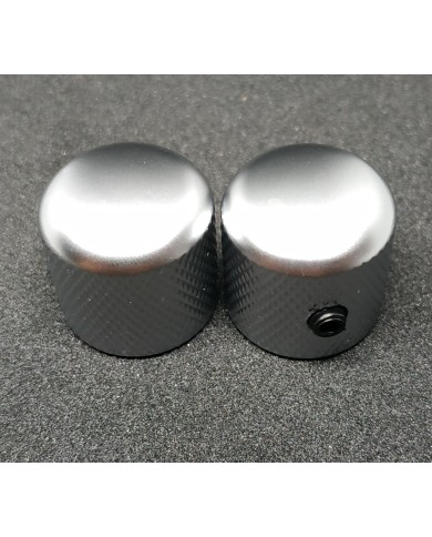 2 Dome Tele Knöpfe für Potis 6,35 mm (1/4") Metall satiniertes Chrom, feine Rändelung