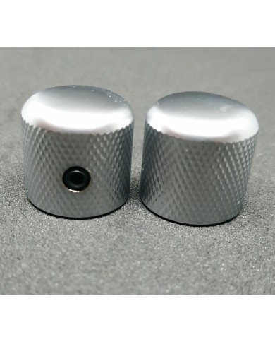 2 Dome Tele Knöpfe für Potis 6,35 mm (1/4") Metall satiniertes Chrom, feine Rändelung
