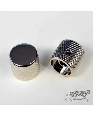 2 Flat-Top Metallknöpfe, Nickel, für Potis mit Vollwelle 6,35mm (1/4")