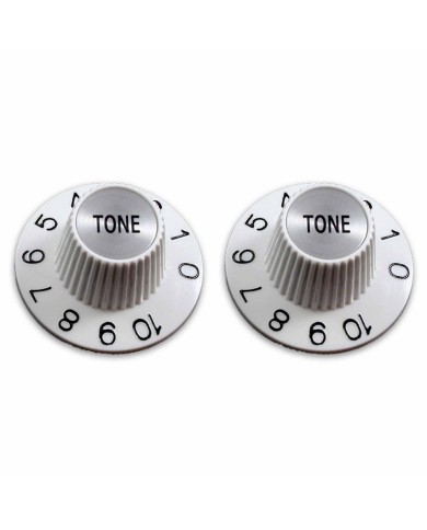 2 weiße Tone-Reglerknöpfe Witch Hat Silver Reflector für US-Potis