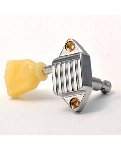 6 Kluson Waffleback Mechaniken 3+3 Vintage Nickel 18:1 mit Keystone Pearl Flügeln