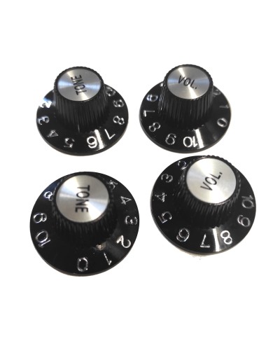 2 schwarze Tone- und Volume-Knöpfe, Hexenhut, Silver Reflector, für US-Potis