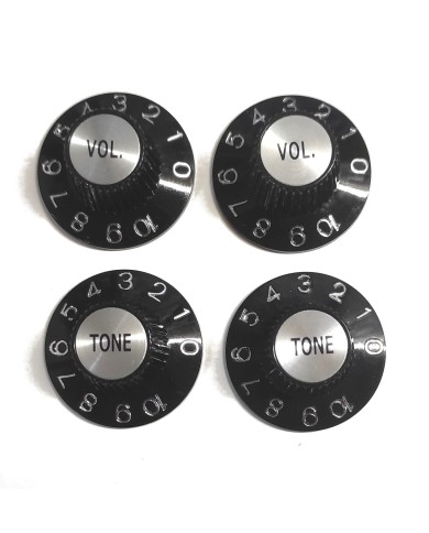 2 schwarze Tone- und Volume-Knöpfe, Hexenhut, Silver Reflector, für US-Potis